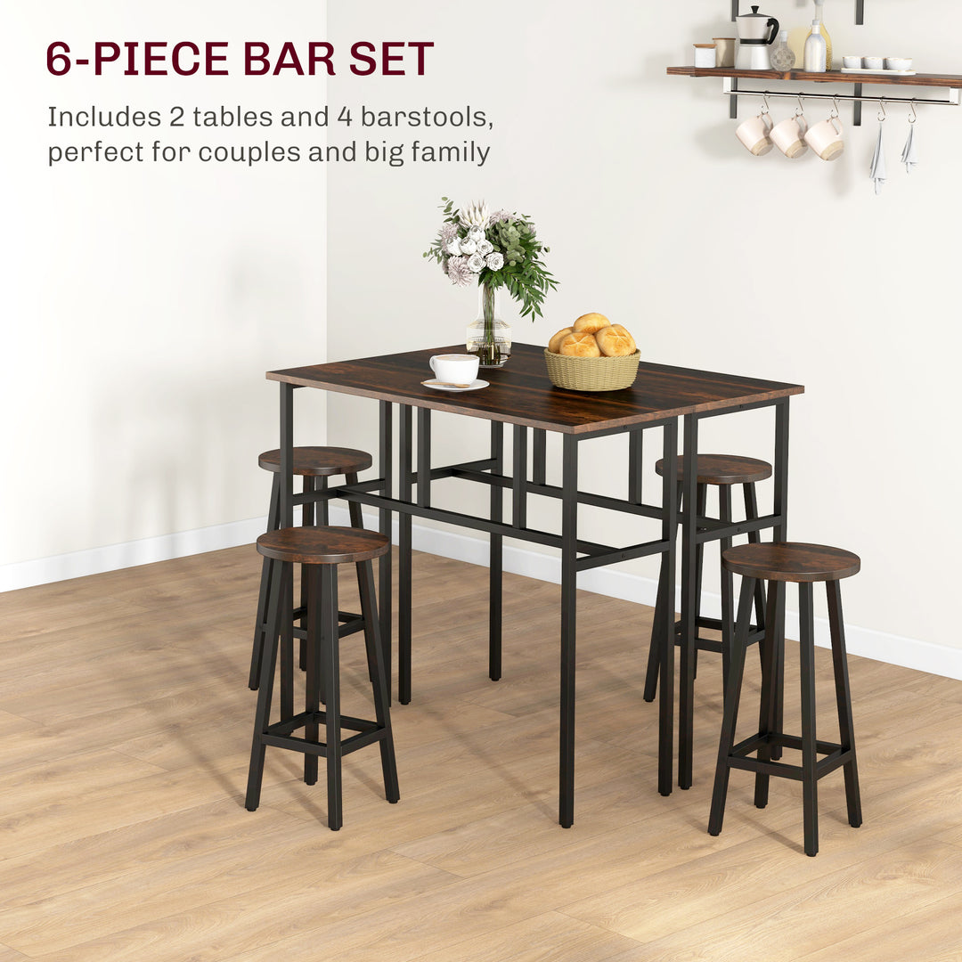 HOMCOM Bar Table with Stools, 2 Breakfast Tables, Rustic Brown