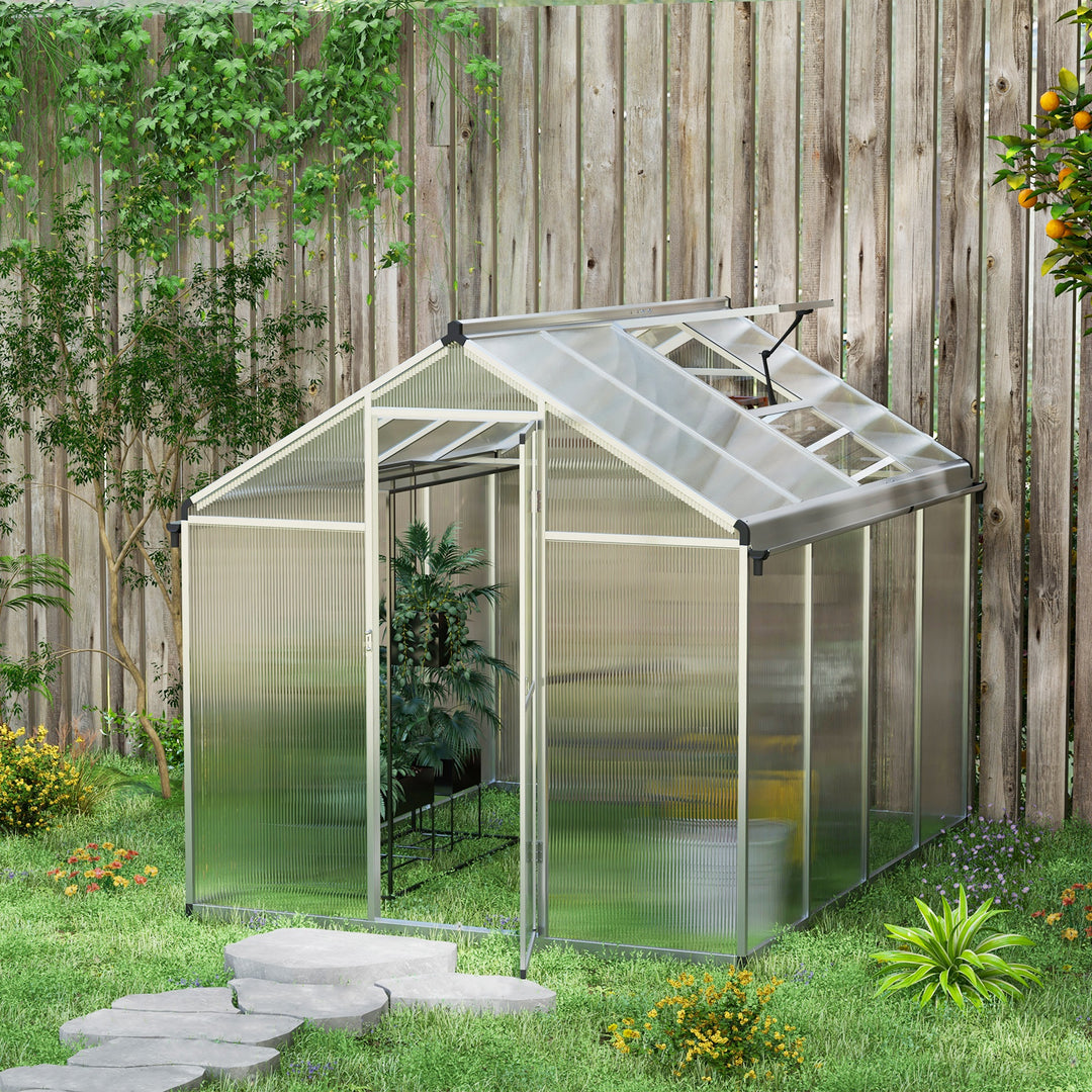 6 x 8ft Polycarbonate Greenhouse with Rain Gutters