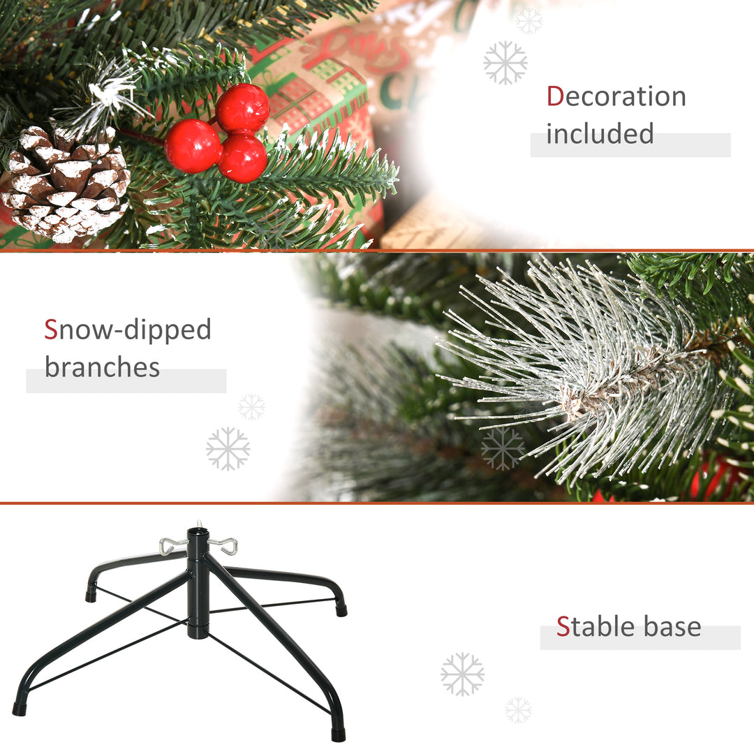 4FT Artificial Snow Dipped Christmas Tree Xmas Pencil Tree Home Party Decoration w/ Foldable Feet Berries & Pinecones