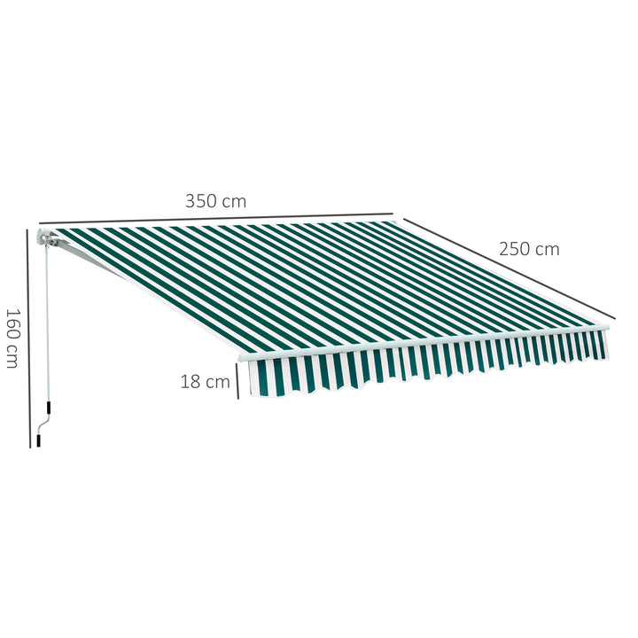 3.5 x 2.5m Garden Patio Manual Awning Canopy Sun Shade Shelter with New Winding Handle - Green/ White