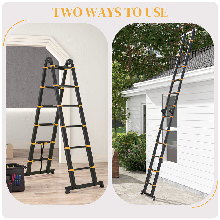 3.8M Duo Aluminium Ladder w/ Tool Holder Herringbone Deployed Extendable DIY w/ 12 Non-Slip Steps