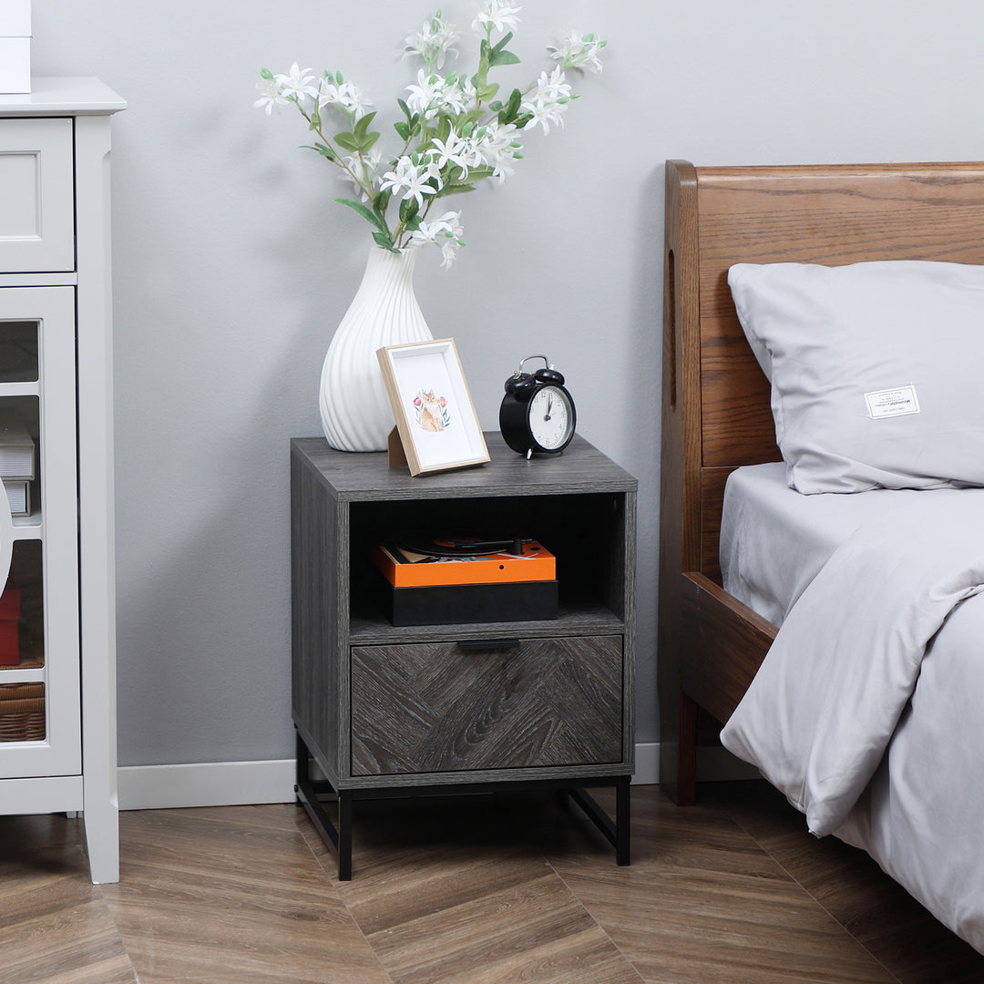 HOMCOM Bedside Table with Drawer and Shelf