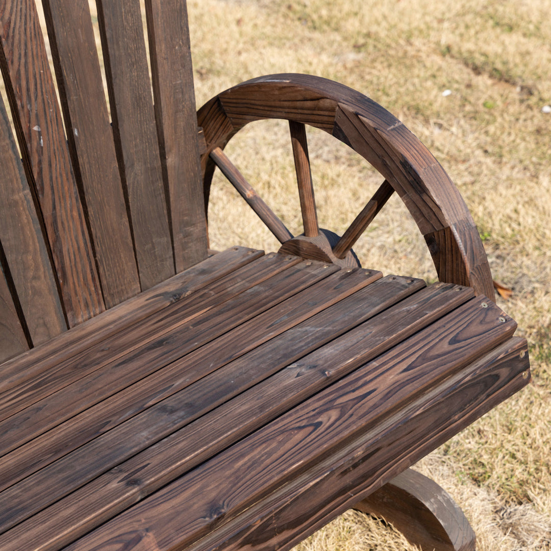 2 Seater Garden Bench Comfortable Fir Logs Love Chair w/ Wheel-Shaped Armrests