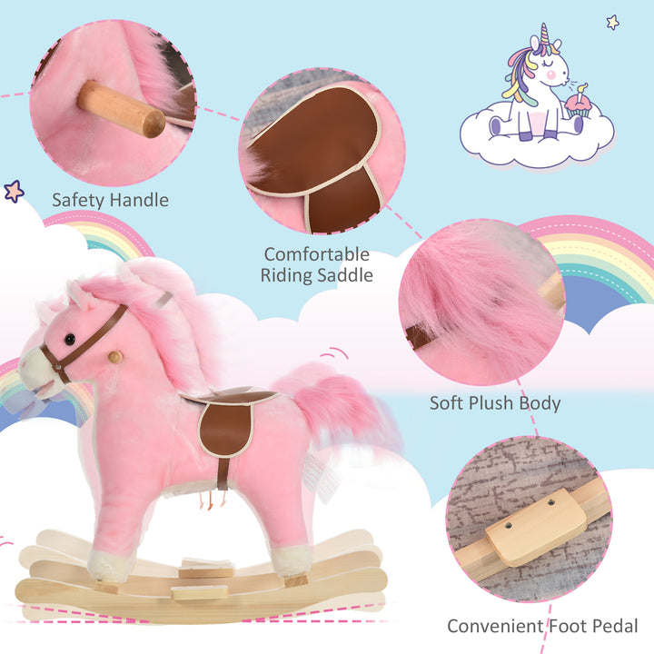 Kids Ride On Plush Rocking Horse w/ Sound Pink