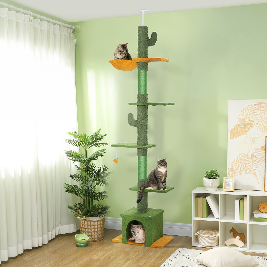 230-275cm Floor-to-Ceiling Adjustable Cat Tree with Scratching Posts