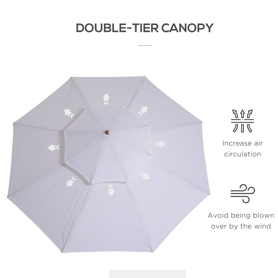 Waterproof 2.7m Patio Umbrella Double Tier Garden Parasol Umbrella Outdoor Sun Umbrella Sunshade Bamboo Parasol Cream White