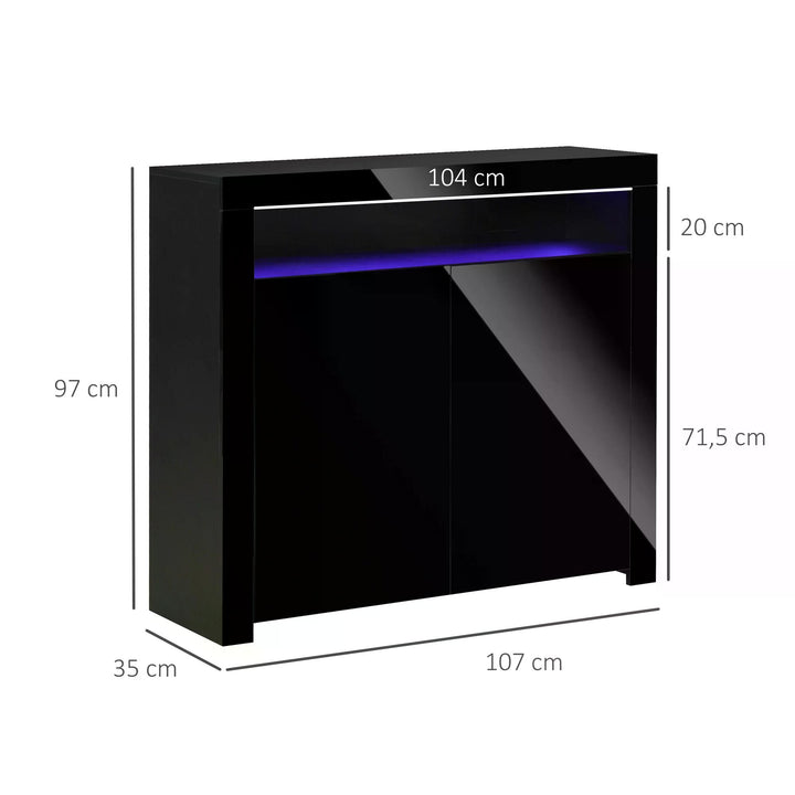 HOMCOM High Gloss LED Cabinet Cupboard Sideboard Buffet Console with RGB Lighting for Entryway