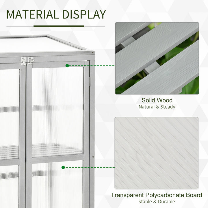 Polycarbonate Cold Frame Greenhouse: Wooden Grow House with Adjustable Shelf & Double Doors