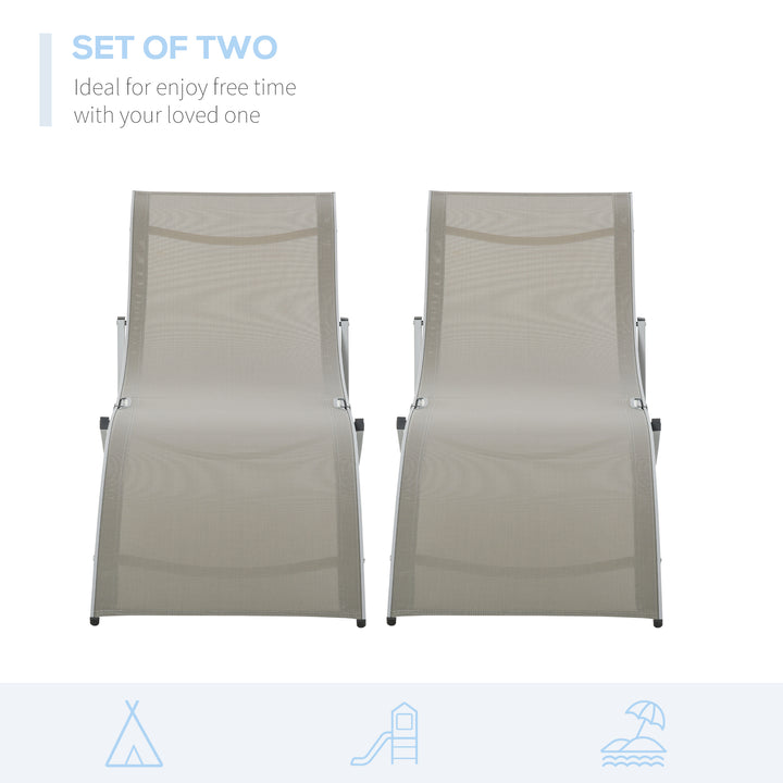 Set of 2 S-shaped Foldable Lounge Chair Sun Lounger Reclining Outdoor Chair for Patio Beach Garden Light Grey