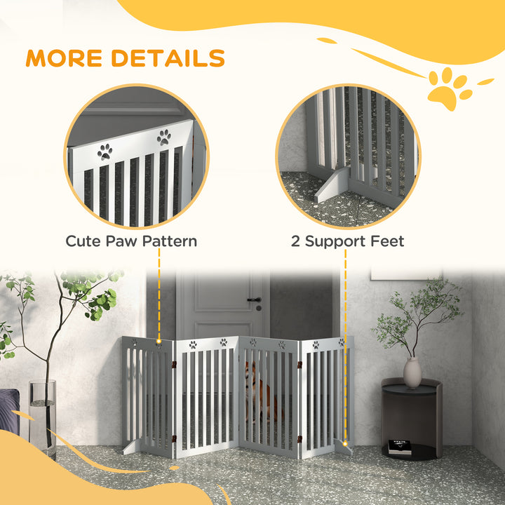 Wooden Pet Gate Foldable Freestanding Dog Safety Barrier w/ Support Feet