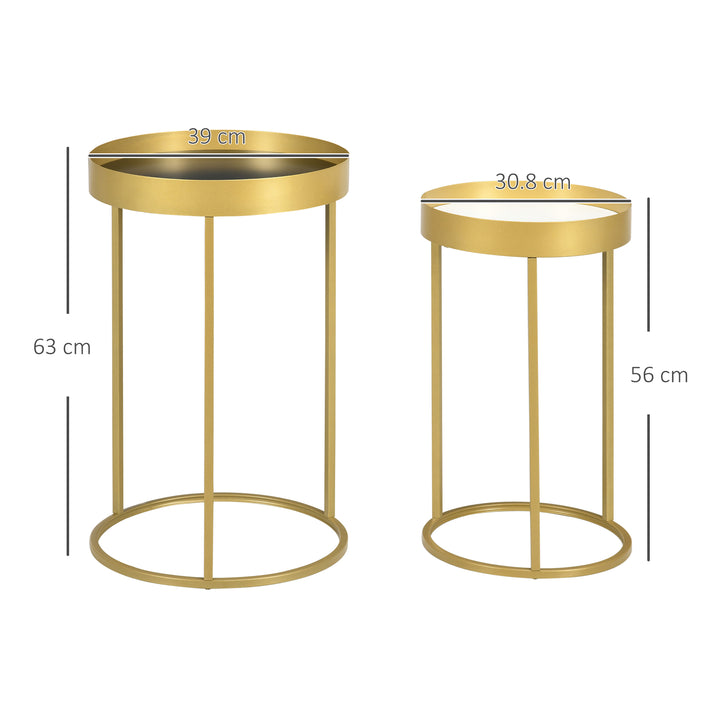 Nesting Accent Tables: 2-Piece Set with Gold Frames & Marble-Effect Tops