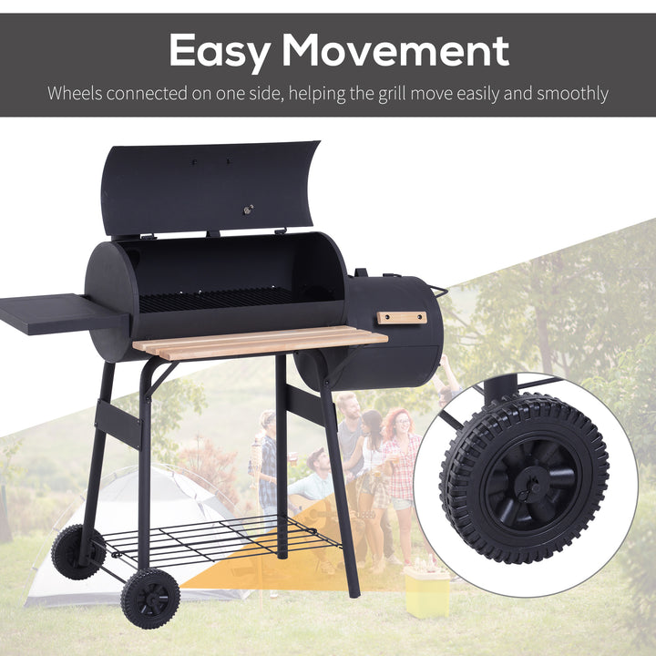 Charcoal Barbecue Grill Garden Portable BBQ Trolley w/ Offset Smoker Combo