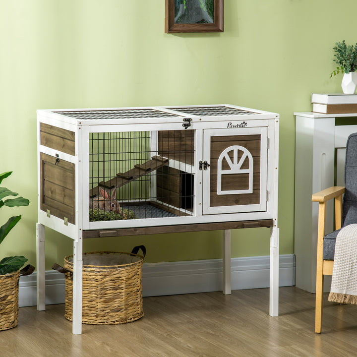 Wooden Rabbit Hutch with Openable Roof