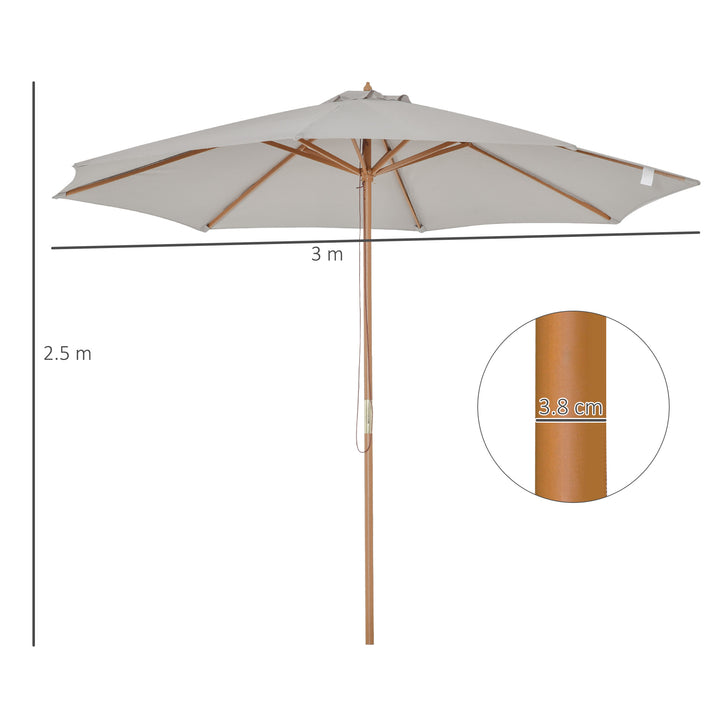 3m Fir Wooden Garden Parasol Bamboo Sun Shade Patio Outdoor Umbrella Canopy