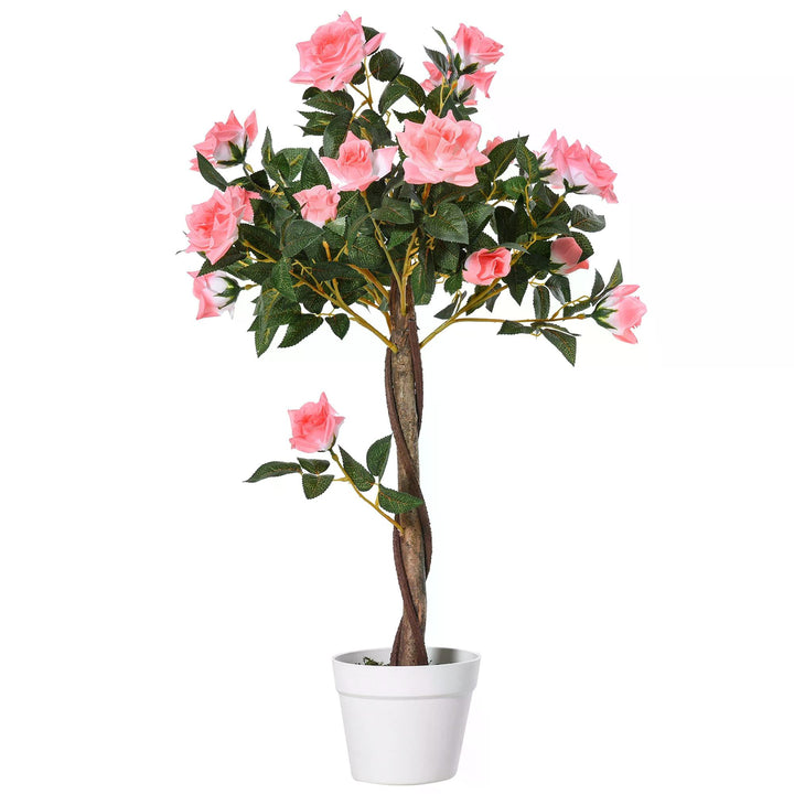 Artificial Rose Tree: 90cm Fake Plant with 21 Flowers