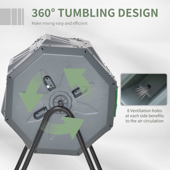 160L Tumbling Compost Bin Outdoor Dual Chamber 360Â° Rotating Composter w/ Sliding Doors & Solid Steel Frame